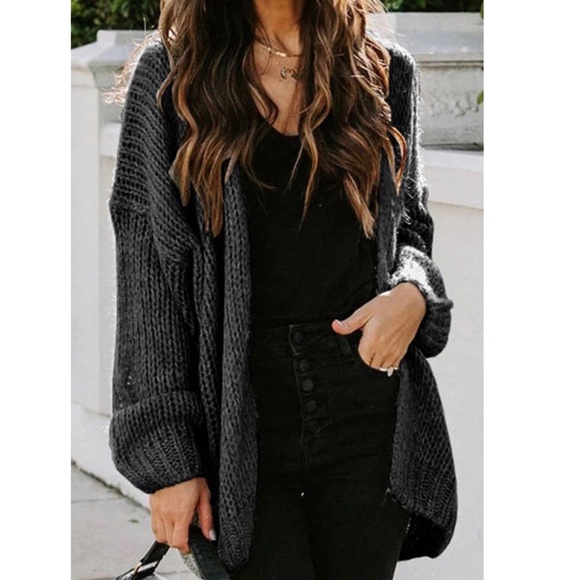 Black Open Front Cardigan With Graphic Print - Picture 4 of 4